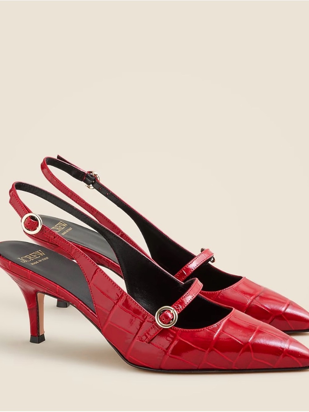 J. Crew Red Patent Slingback Mary Jane Kitten Heels